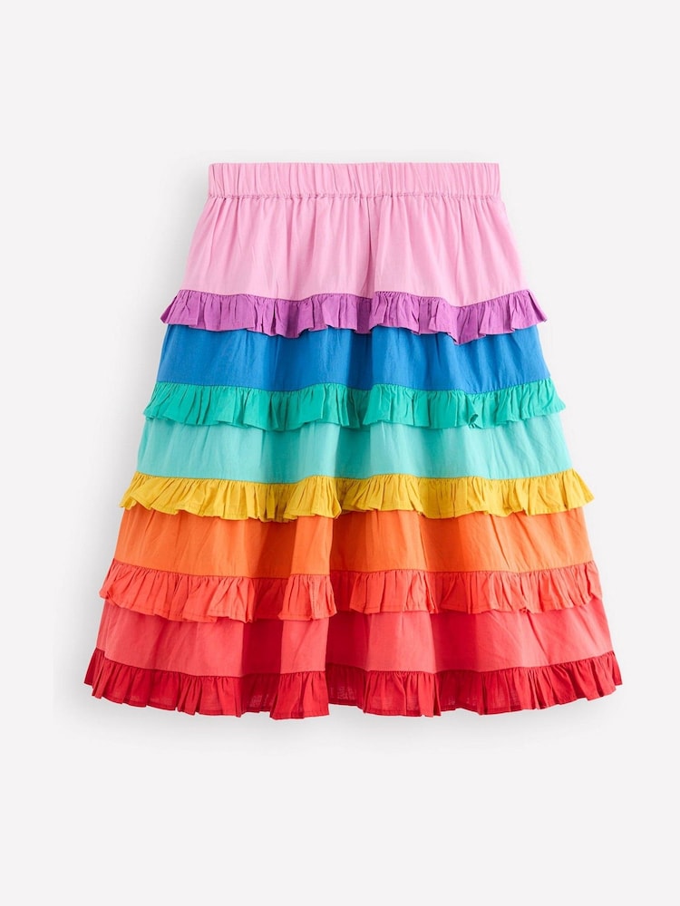 Boden Red Rainbow Ruffle 100% Cotton Midi Skirt - Image 3 of 4