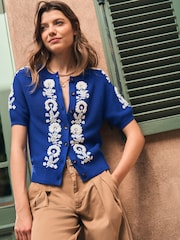 Boden Blue Embroidered T-Shirt Cardigan - Image 1 of 7