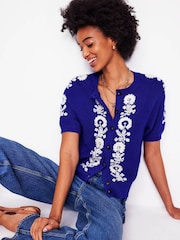 Boden Blue Embroidered T-Shirt Cardigan - Image 2 of 7