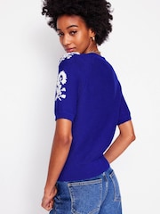 Boden Blue Embroidered T-Shirt Cardigan - Image 4 of 7