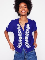 Boden Blue Embroidered T-Shirt Cardigan - Image 5 of 7