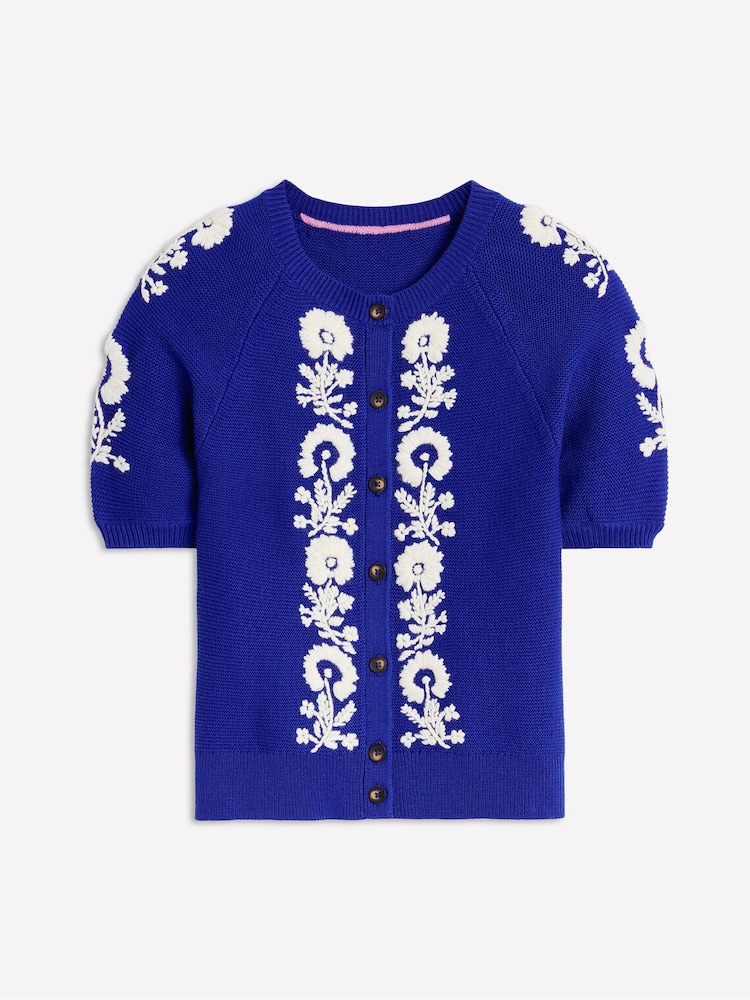 Boden Blue Embroidered T-Shirt Cardigan - Image 6 of 7