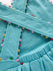 Boden Blue Cross-Back 100% Cotton Pom Top - Image 3 of 3
