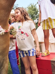 Boden Cream 100% Cotton Puff Sleeve Appliqué T-Shirt - Image 1 of 4