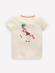 Boden Cream 100% Cotton Puff Sleeve Appliqué T-Shirt - Image 2 of 4