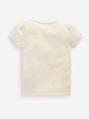 Boden Cream 100% Cotton Puff Sleeve Appliqué T-Shirt - Image 3 of 4
