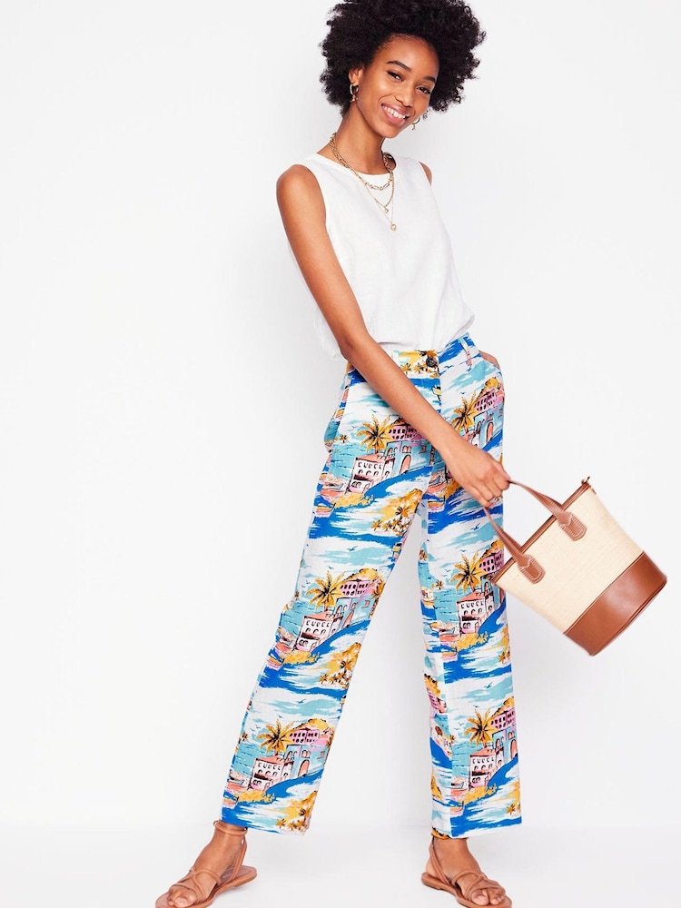 Boden Blue Westbourne Crop 100% Linen Trousers - Image 1 of 6