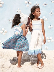 Boden Cream Enza Broderie Hem 100% Cotton Jersey Dress - Image 1 of 4