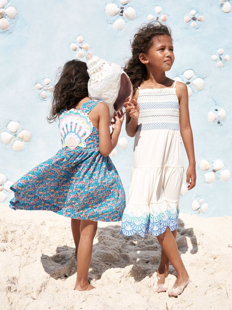 Boden Cream Enza Broderie Hem 100% Cotton Jersey Dress - Image 1 of 4