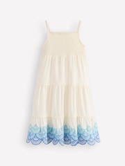 Boden Cream Enza Broderie Hem 100% Cotton Jersey Dress - Image 2 of 4