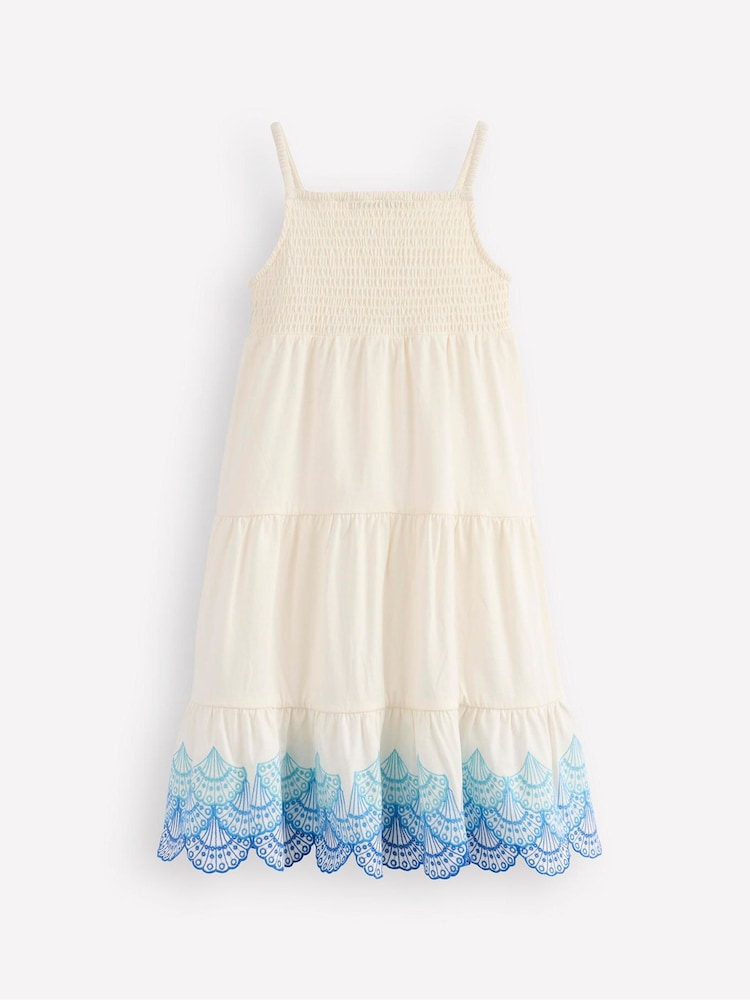 Boden Cream Enza Broderie Hem 100% Cotton Jersey Dress - Image 2 of 4