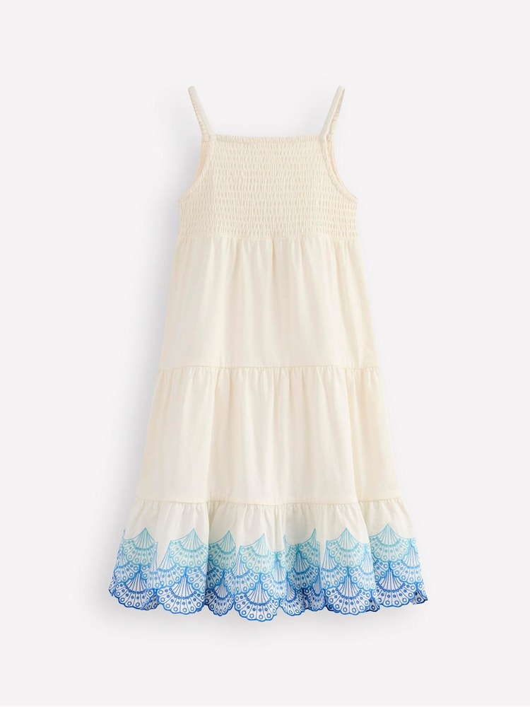 Boden Cream Enza Broderie Hem 100% Cotton Jersey Dress - Image 3 of 4