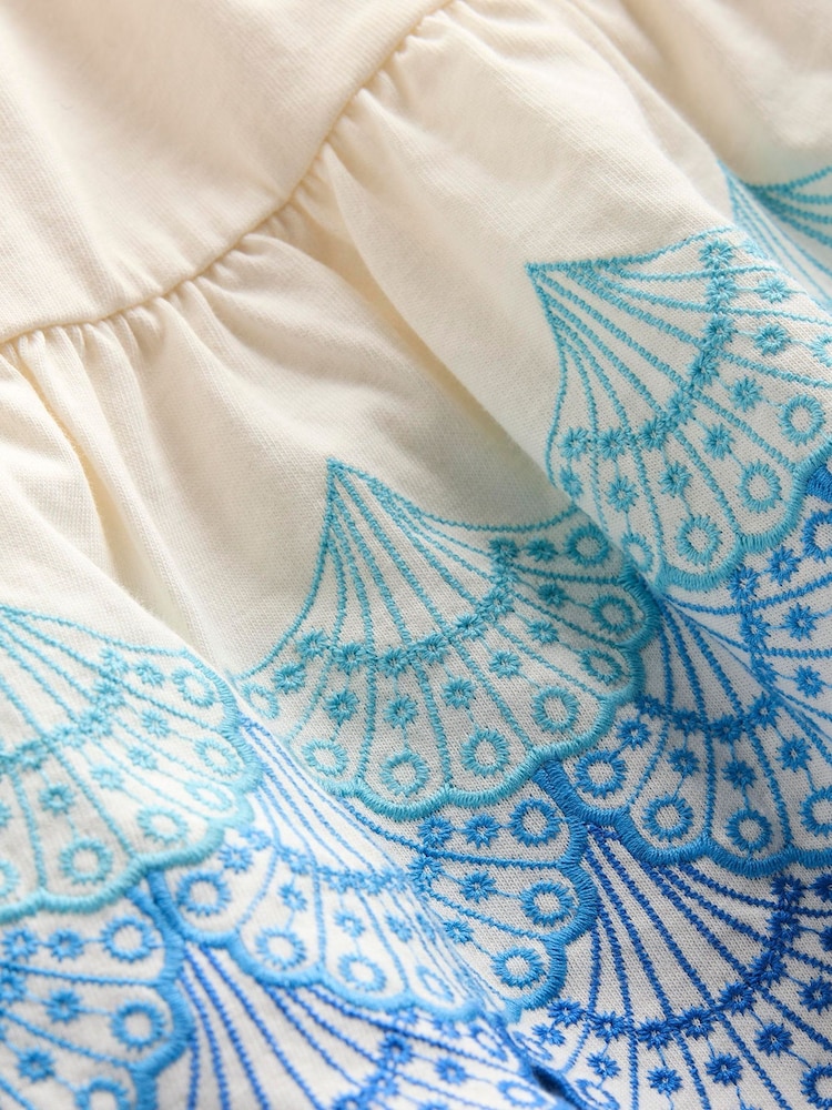 Boden Cream Enza Broderie Hem 100% Cotton Jersey Dress - Image 4 of 4