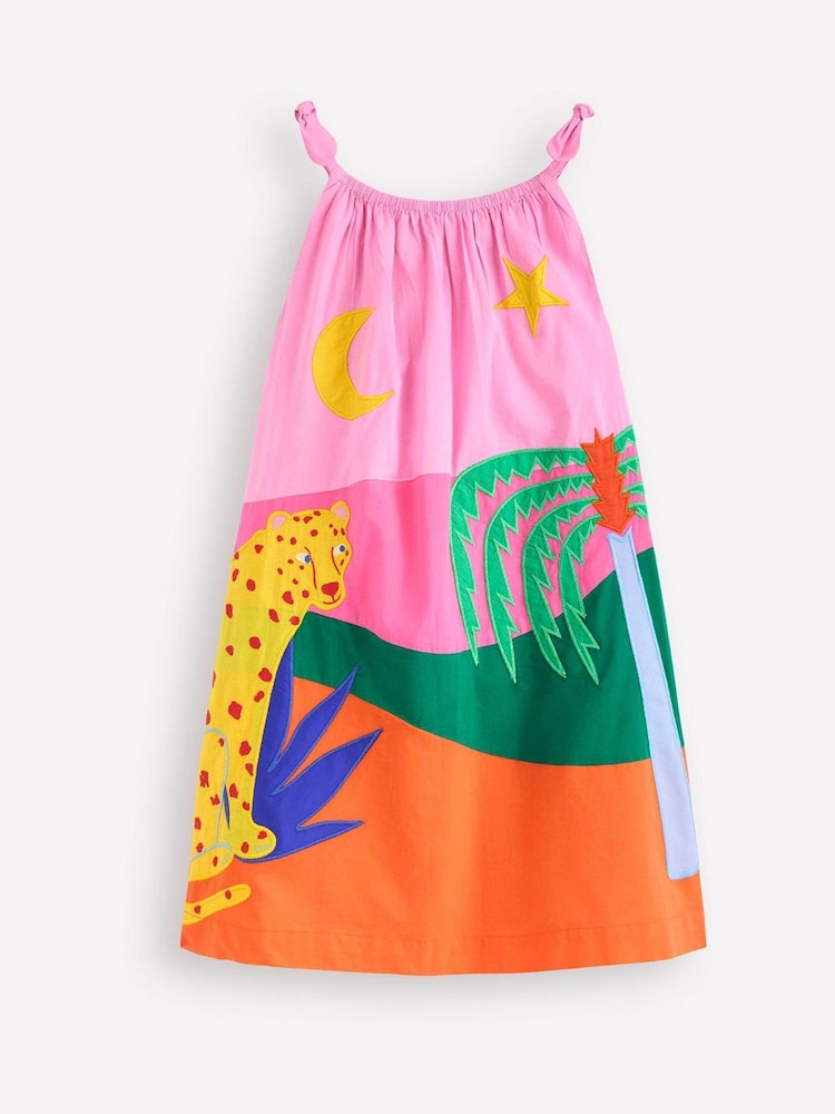 Boden Pink Strappy 100% Cotton Appliqué Dress - Image 2 of 4