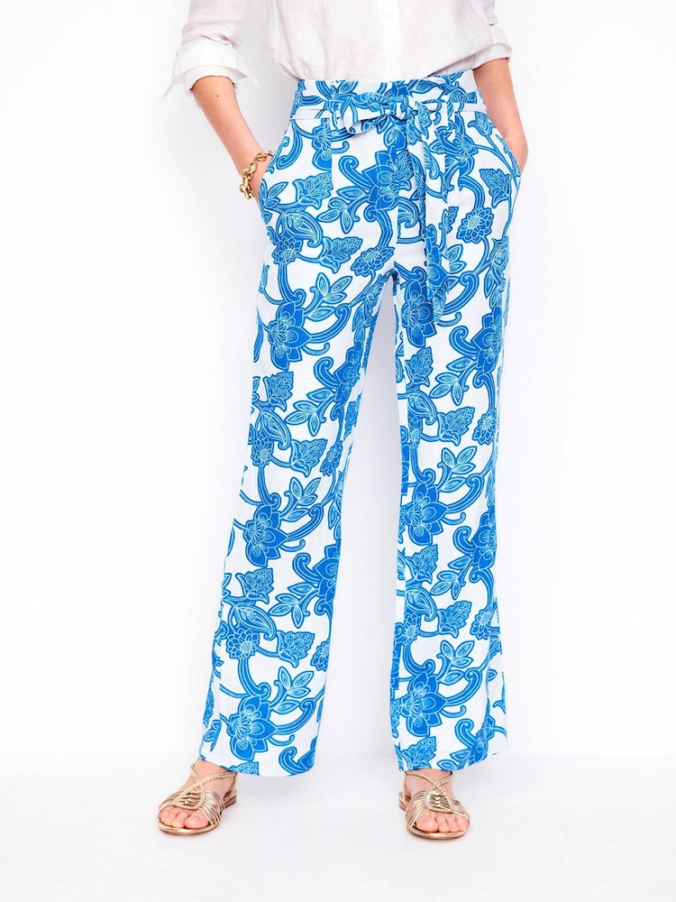Boden Blue Belted Linen Trousers - Image 6 of 6