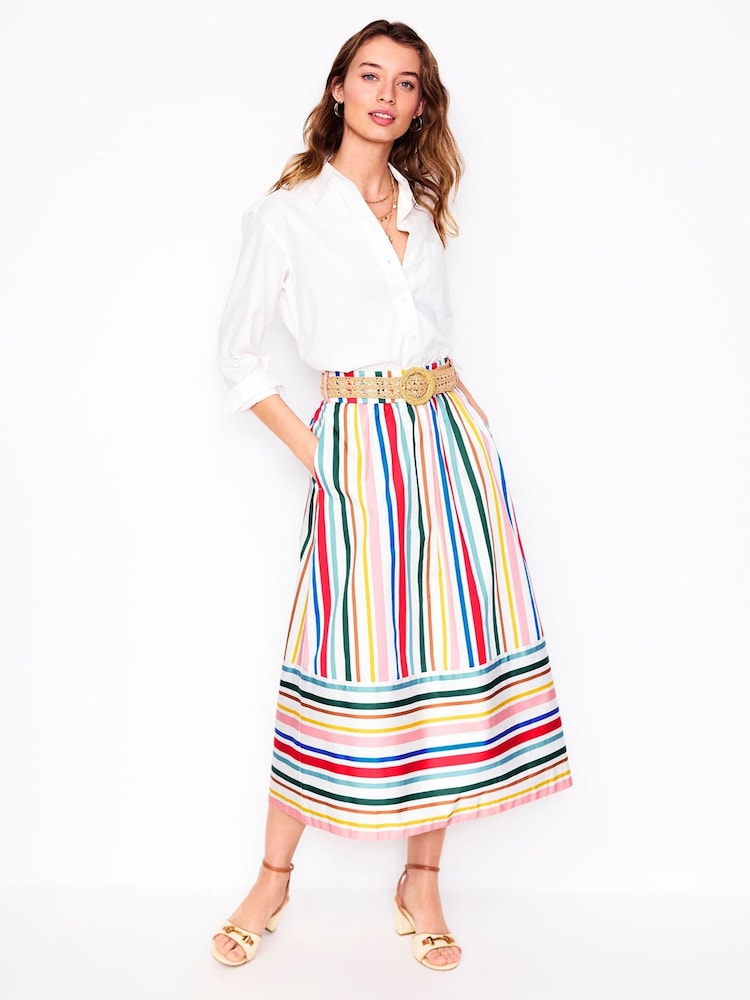 Boden Multi Tie Belt Sateen Midi Skirt - Image 2 of 7