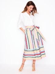 Boden Multi Tie Belt Sateen Midi Skirt - Image 6 of 7