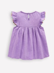 Boden Purple Frill Sleeve 100% Cotton Pom Top - Image 2 of 3