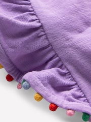 Boden Purple Frill Sleeve 100% Cotton Pom Top - Image 3 of 3