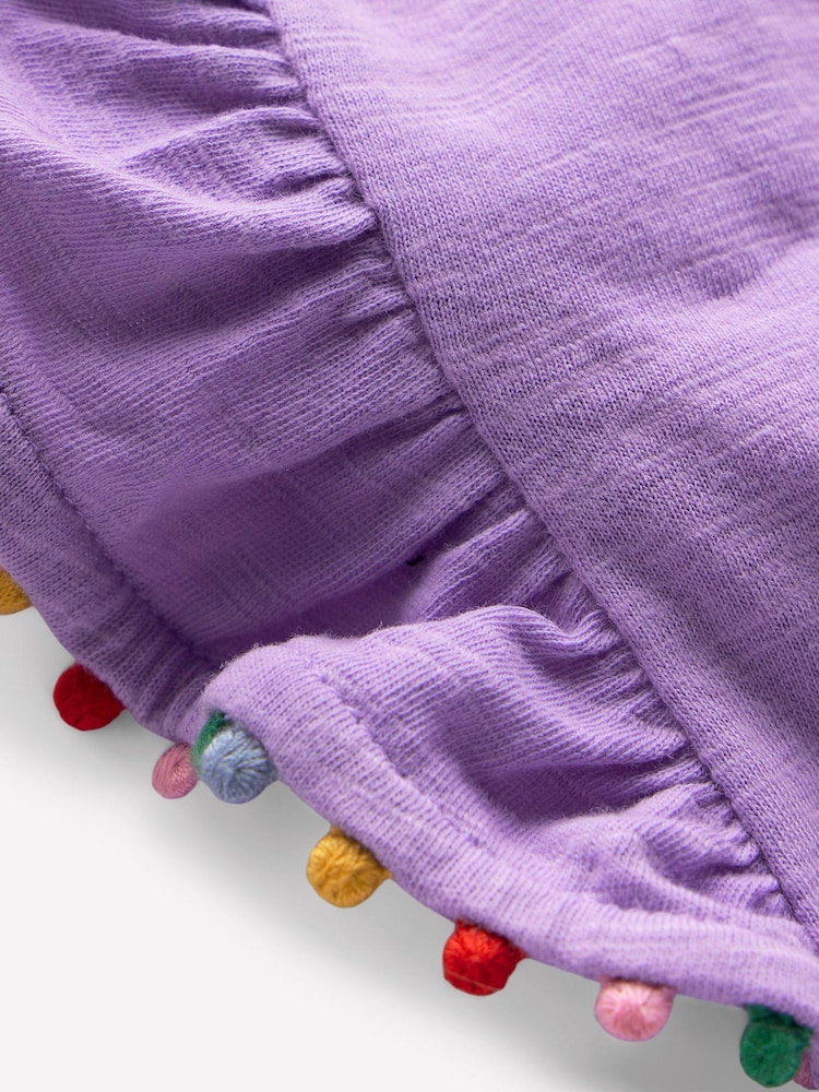 Boden Purple Frill Sleeve 100% Cotton Pom Top - Image 3 of 3