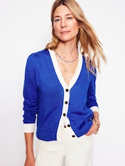 Boden Blue Liv V-Neck 100% Linen Cardigan - Image 1 of 6