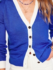 Boden Blue Liv V-Neck 100% Linen Cardigan - Image 2 of 6