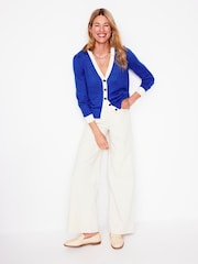 Boden Blue Liv V-Neck 100% Linen Cardigan - Image 4 of 6
