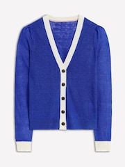 Boden Blue Liv V-Neck 100% Linen Cardigan - Image 5 of 6