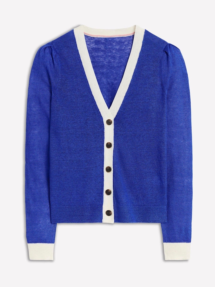 Boden Blue Liv V-Neck 100% Linen Cardigan - Image 5 of 6