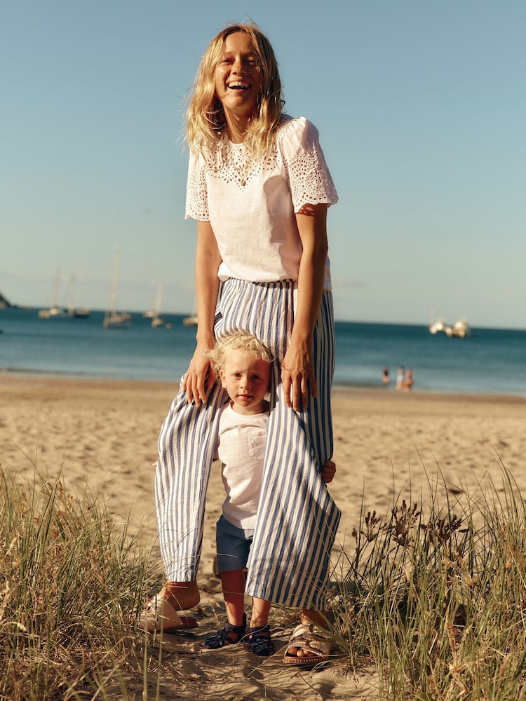 Boden Blue Cropped Double Cloth 100% Cotton Trousers - Image 1 of 4