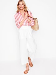 Boden White Cropped Double Cloth 100% Cotton Trousers - Image 1 of 6