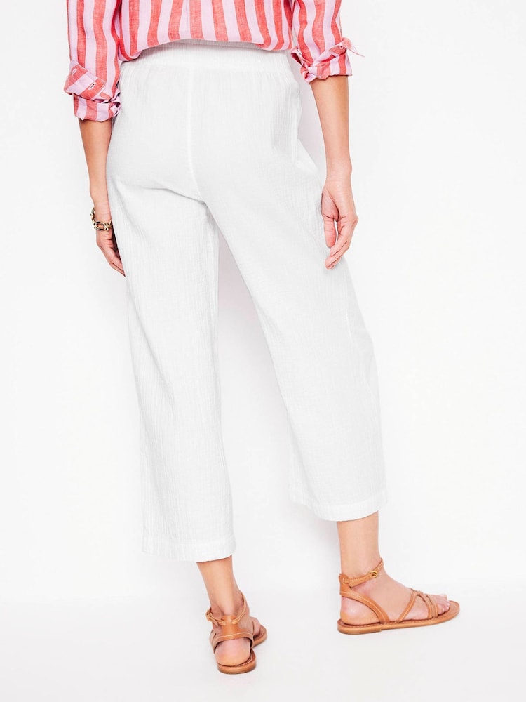 Boden White Cropped Double Cloth 100% Cotton Trousers - Image 4 of 6