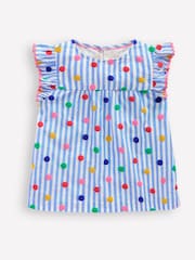 Boden Blue Juniper Frill Sleeve Woven 100% Cotton Top - Image 1 of 3