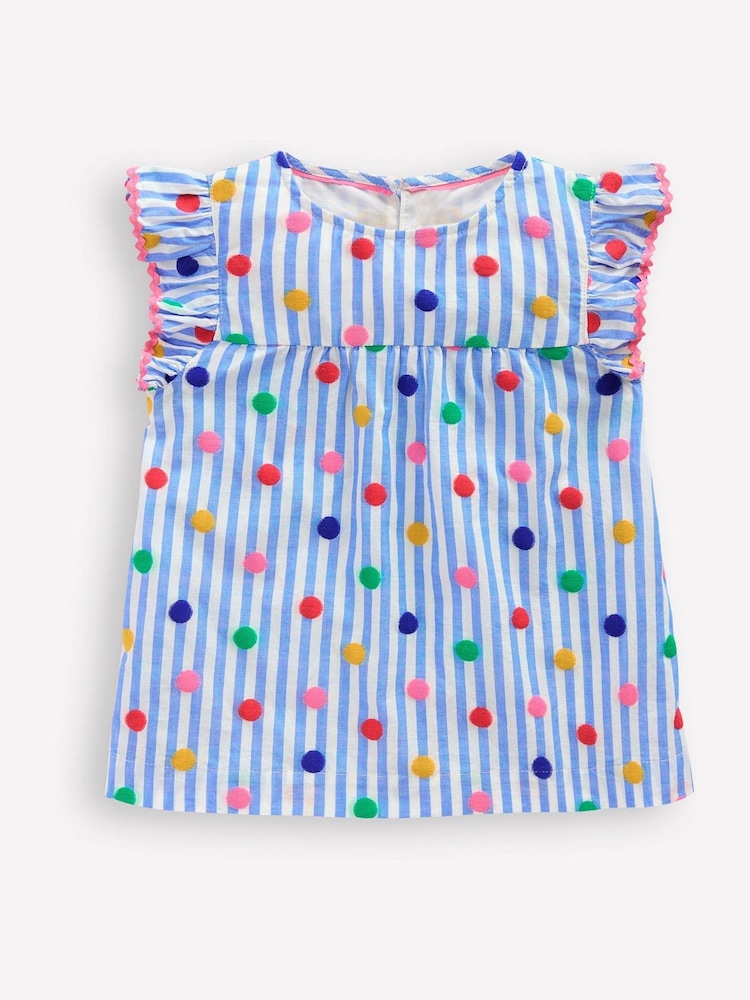 Boden Blue Juniper Frill Sleeve Woven 100% Cotton Top - Image 1 of 3