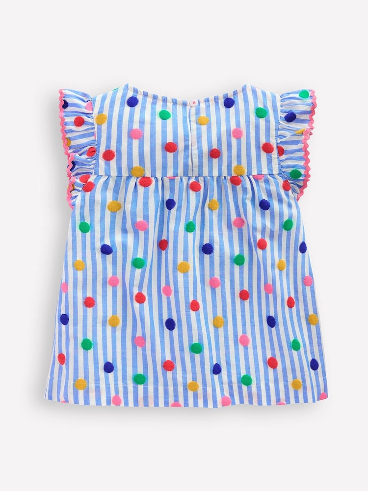 Boden Blue Juniper Frill Sleeve Woven 100% Cotton Top - Image 2 of 3