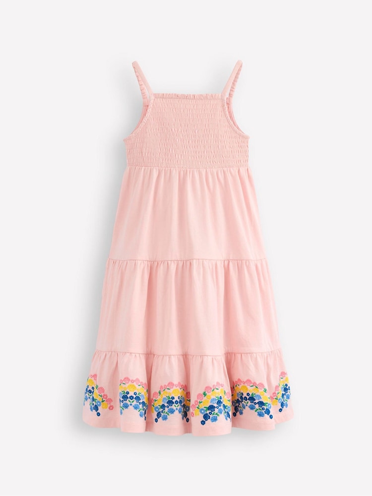 Boden Pink Enza Broderie Hem 100% Cotton Jersey Dress - Image 1 of 3