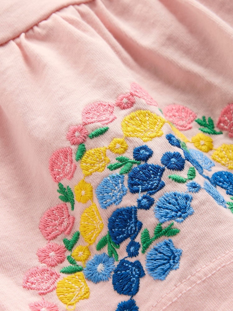 Boden Pink Enza Broderie Hem 100% Cotton Jersey Dress - Image 3 of 3