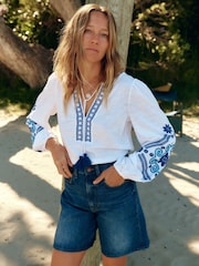 Boden Blue Mid Thigh Denim Shorts - Image 1 of 7