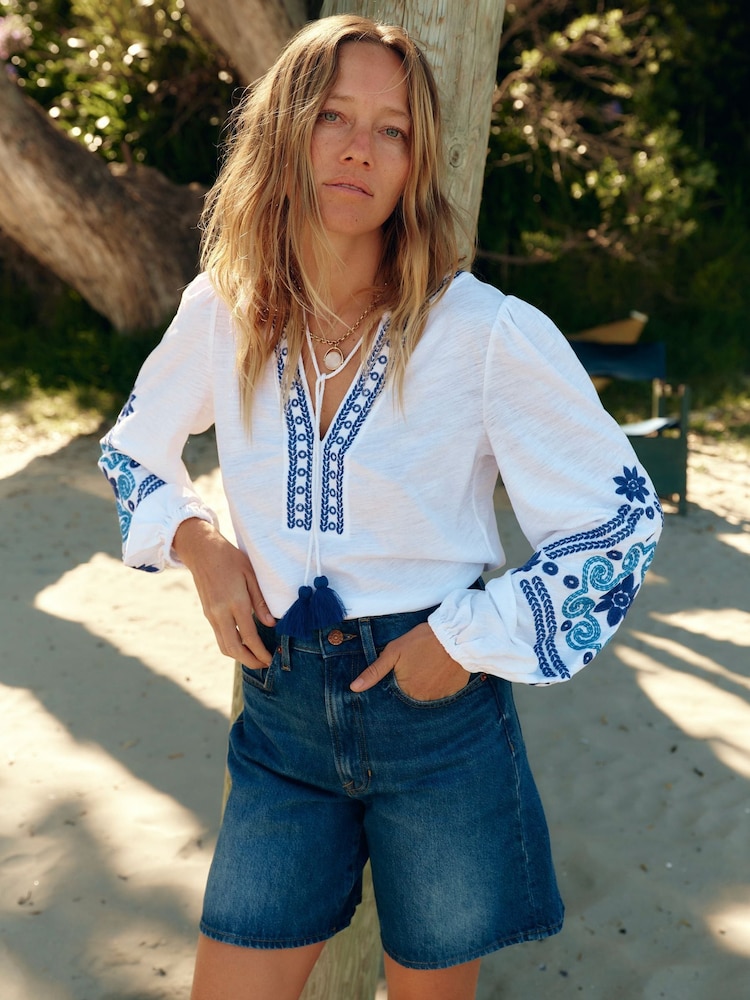 Boden Blue Mid Thigh Denim Shorts - Image 1 of 7