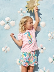 Boden Light Pink Seahorse Puff Sleeve Superstitch 100% Cotton T-Shirt - Image 1 of 4