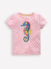 Boden Light Pink Seahorse Puff Sleeve Superstitch 100% Cotton T-Shirt - Image 2 of 4