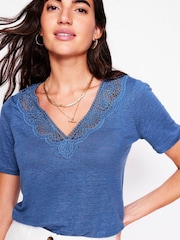 Boden Blue Lace Trim Linen T-Shirt - Image 1 of 5