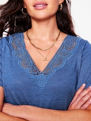 Boden Blue Lace Trim Linen T-Shirt - Image 3 of 5