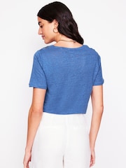 Boden Blue Lace Trim Linen T-Shirt - Image 4 of 5