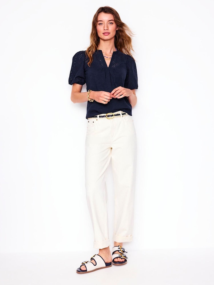Boden Blue Dolly Broderie 100% Cotton Top - Image 1 of 5