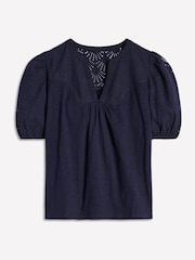 Boden Blue Dolly Broderie 100% Cotton Top - Image 5 of 5
