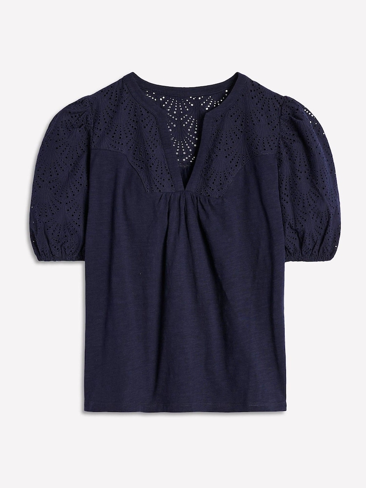 Boden Blue Dolly Broderie 100% Cotton Top - Image 5 of 5