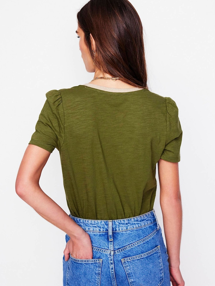 Boden Green Metallic Trim V-Neck T-Shirt - Image 3 of 5