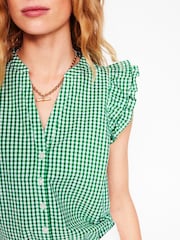 Boden Green Frill Sleeve Seersucker 100% Cotton Top - Image 3 of 6