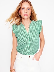 Boden Green Frill Sleeve Seersucker 100% Cotton Top - Image 5 of 6